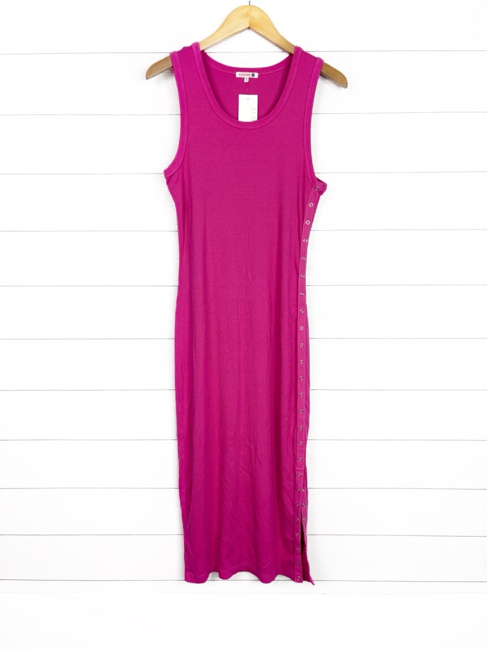 NWT Sundry Knit Snap Dress Magenta Pink Midi Summer Casual XL Evereve